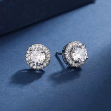 Dainty Heart Round 925 Sterling Silver Stud Earrings Women Girls Jewellery Gift