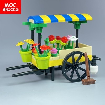  New Street View Florist Flower Cart Set Garden Park For Lego Minifigures
