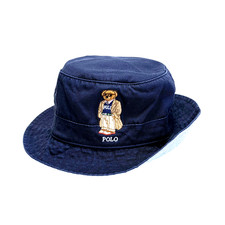 New Polo Ralph Lauren Navy Bucket Hat Polo Bear Embroidered Twill Cotton NWT