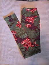 LuLaRoe Leggings OS Tropical Floral Plumeria Palm Leaf HTF NEW