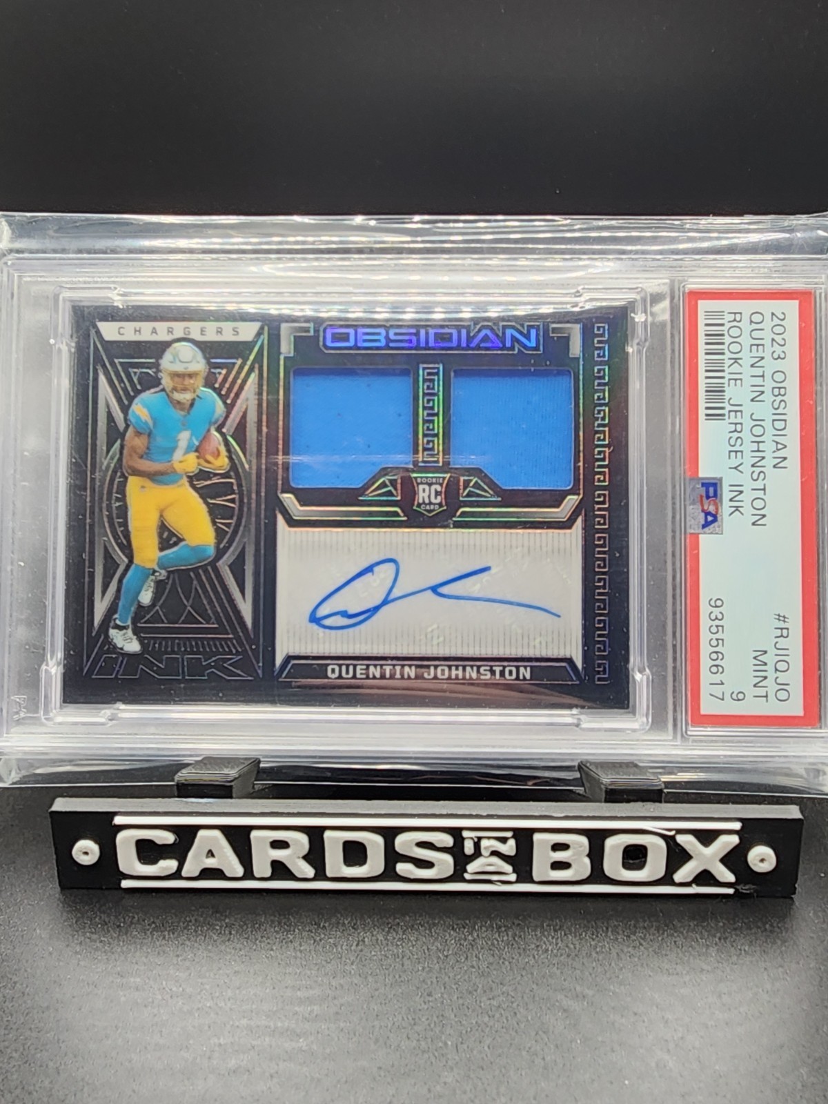 2023  Obsidian Quentin Johnston Rookie Auto Relic /199 PSA Mint 9
