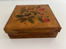 Antique Toleware Box Strawberries Signed Folk Art Metal Hand Painted Primitive
