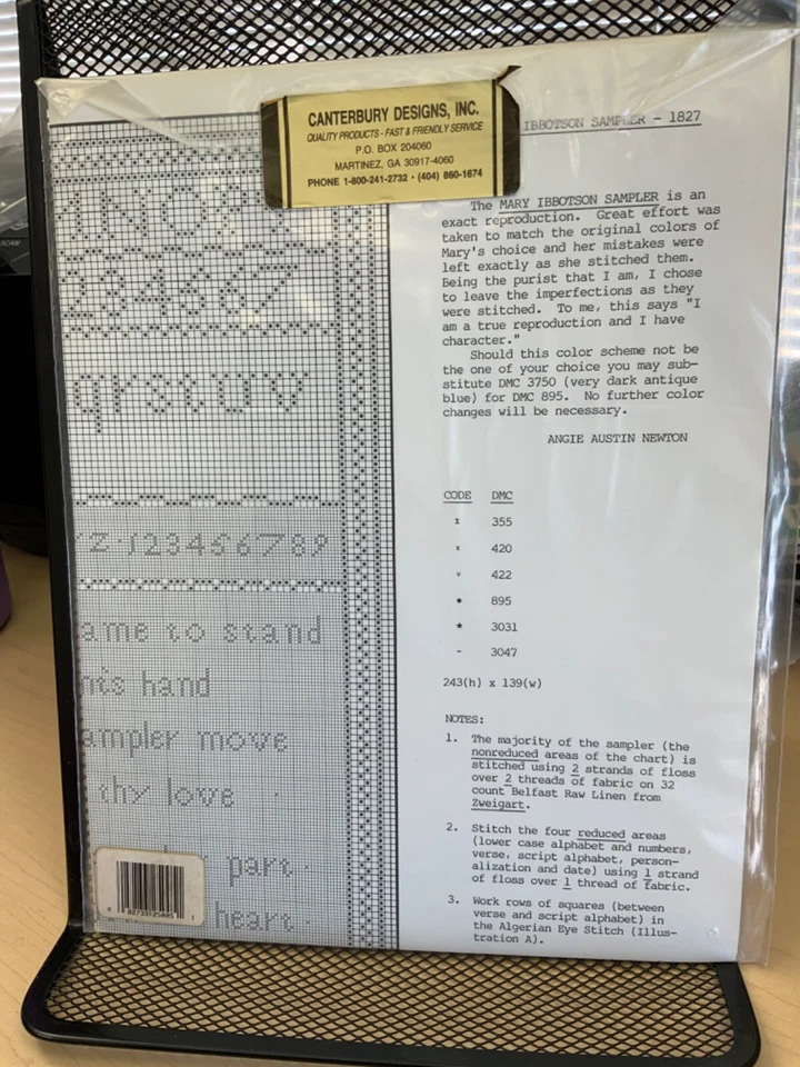 Rare Canterbury Designs MARY IBBOTSON SAMPLER - 1827 - CROSS STITCH PATTERN - Image 2 of 2