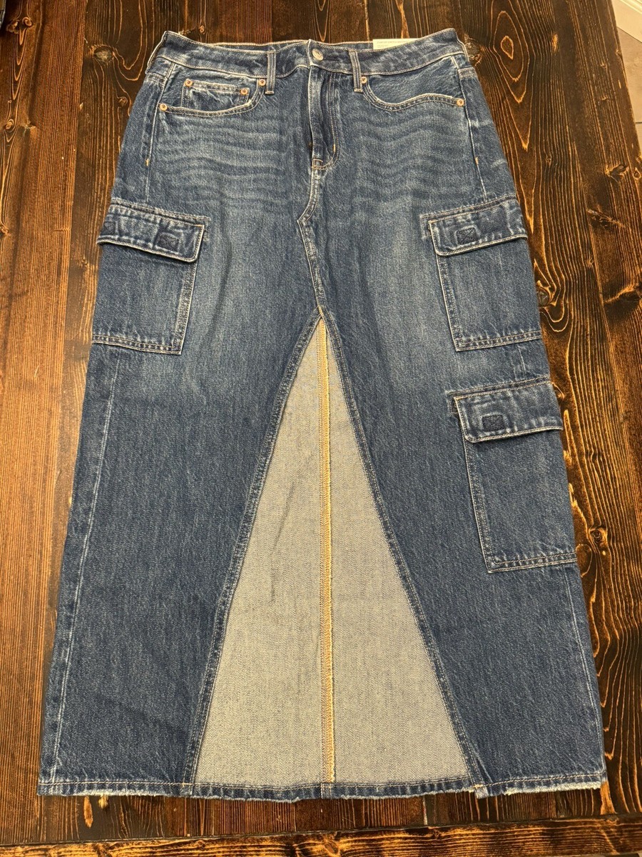American Eagle Low Rise Denim Cargo Maxi Skirt, Size 8, Medium Wash, Brand  New