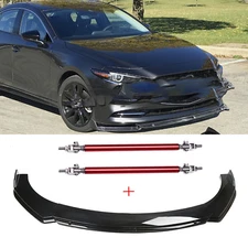 For Mazda Speed Front Bumper Lips Spoiler Splitter Body Kit Strut Rods Glossy