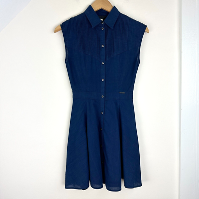 Diesel Women's XXS Blue Cotton Fit Flare Mini Skater Shirt Dress, Pintucks,  Punk | eBay
