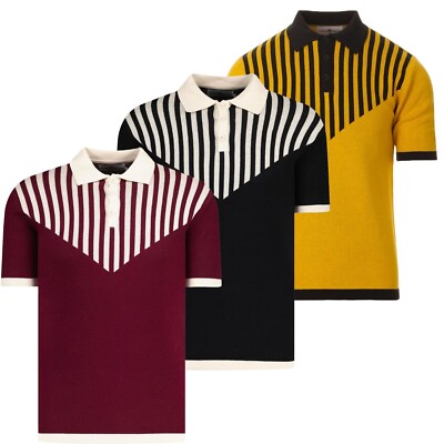 NEW MADCAP ENGLAND MOD 60s 70s RETRO WAFFLE KNITTED POLO SHIRT Firebird MC573