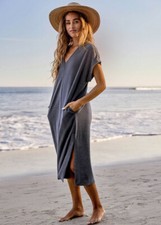 Barefoot Dreams Solid Cozy Terry Midi Caftan Sz L