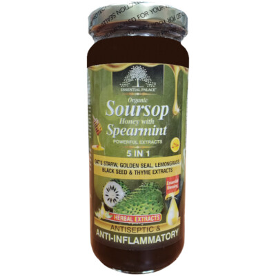 Organic Soursop Honey With Spearmint Antiseptic & Anti Inflammatory 5 IN 1 16 OZ