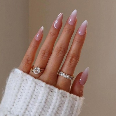 SIRLOMU 24 Stück French Tip Press-on Nails – Chrom Glänzend, Mandelform, Mit Nagelset, Wiederverwendbar