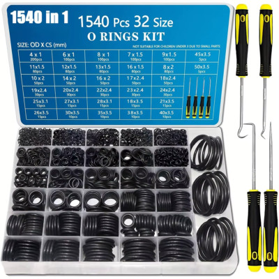 1540Pcs O Rings Assortment Kit Metric Nitrile Rubber Oring Set with 4 Pick for A