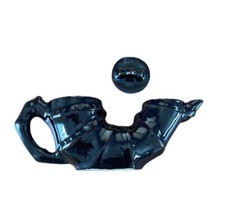 Pottery Teapot Drop Shaped with Bamboo Shaped Handle Glossy Dark Brown