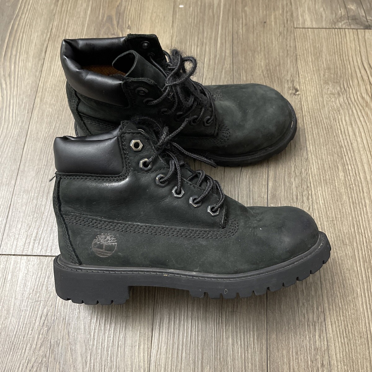 TIMBERLAND 6” Premium 12707 Waterproof Black Boots Youth Tims Boys Size  M