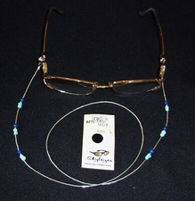 TRISHA WALDRON LAPIS/TURQUOISE/LIQUID SILVER BEADED EYEGLASS HOLDER CHAIN 27"