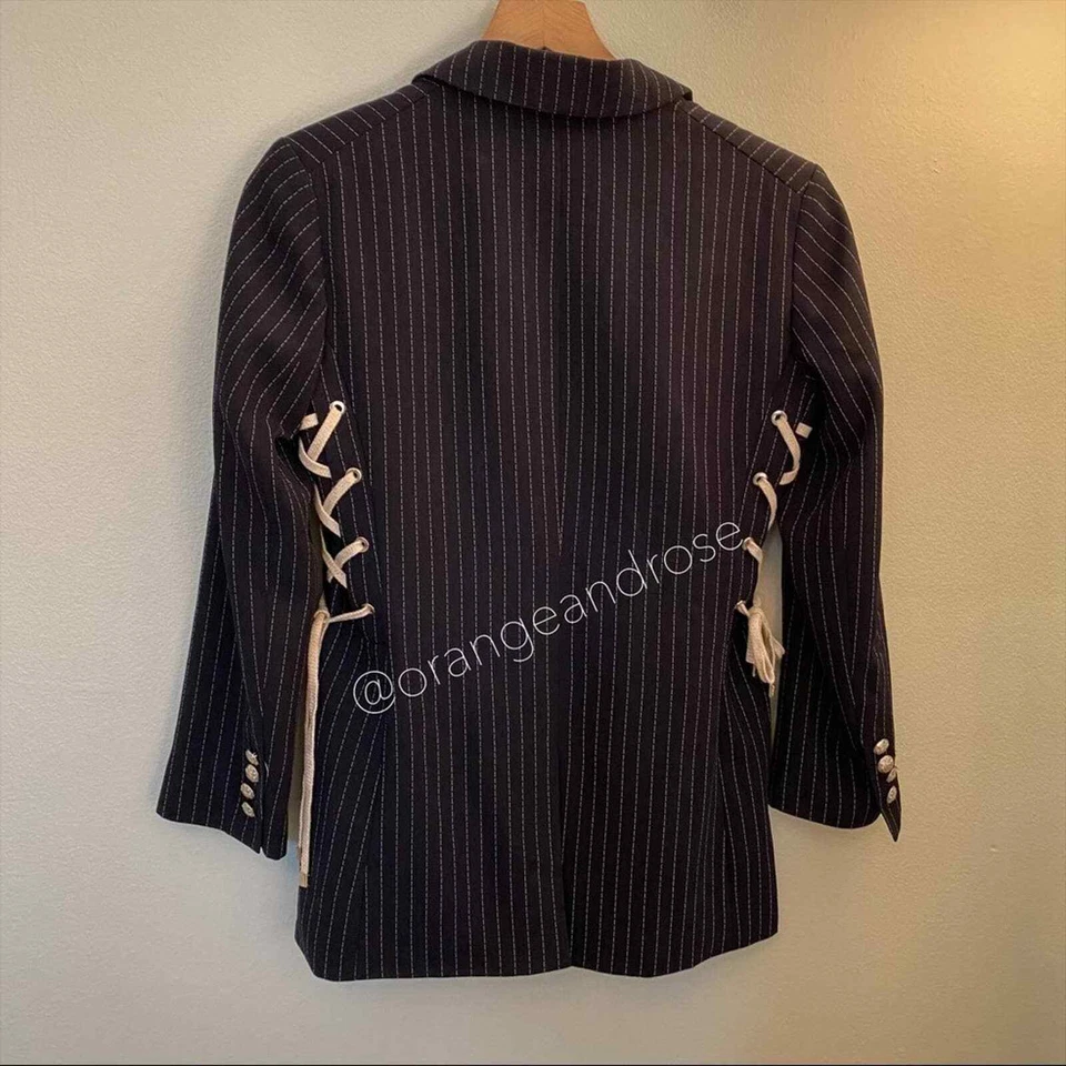 Chaqueta Blazer Veronica Barba Azul Marino Rayas Encaje Lateral Un Botón Dickey XXS Foto 4 de 4