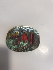 Farm Barn Tractor Belt Buckle Great American Buckle Vintage 1982 Serial H1028