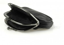 Women Black Genuine Leather Change Small Coin Purse Change Holder Zip