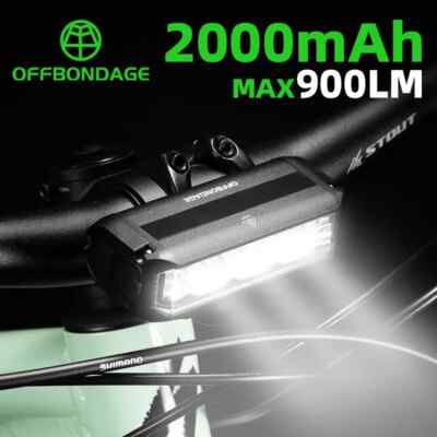 Bicycle Light Front 900Lumen Light 2000mAh Waterproof Flashlight USB Charging