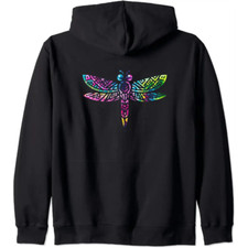 Colorful Tribal Rainbow Dragonfly Zip Hoodie