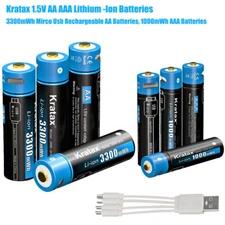 Kratax 1.5V USB AA AAA Rechargeable Li-Ion Batteries AA AAA Lithium Batteries