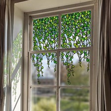 Original Hand Drawn Stained Glass Window Hanging Clings, Floral Window Film D...