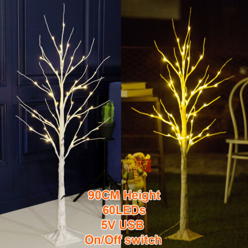 90cm Height LED Birch Tree Light Up White Twig Tree Christmas Party Home Decor - Picture 1 of 13