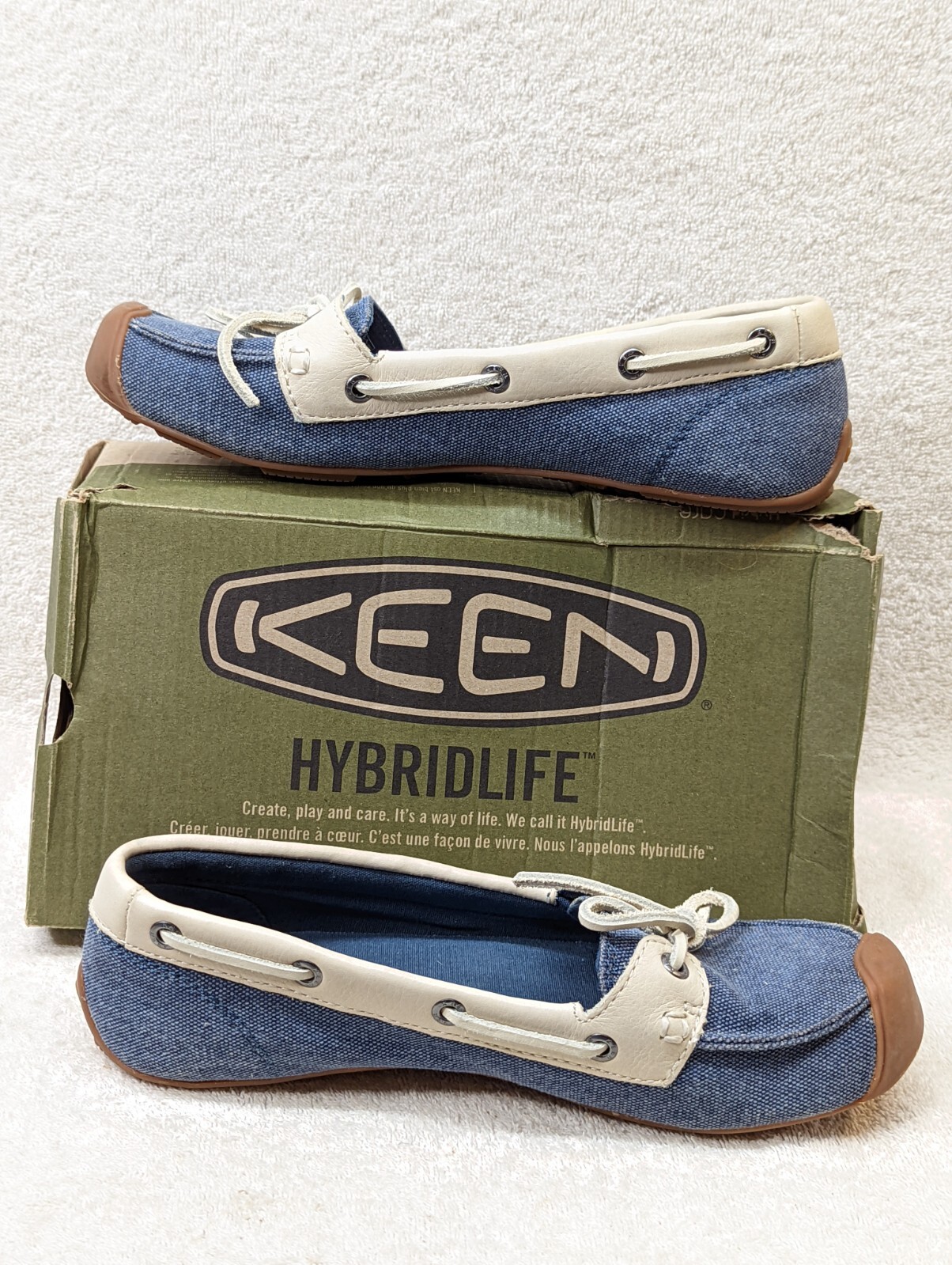 Scarpe da barca Keen donna Catalina tela pelle misura 9 mocassini 1008613 blu