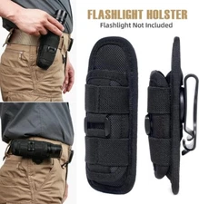 BLACK Tactical 360 Degrees Rotatable Flashlight Pouch Belt Holster Torch Case