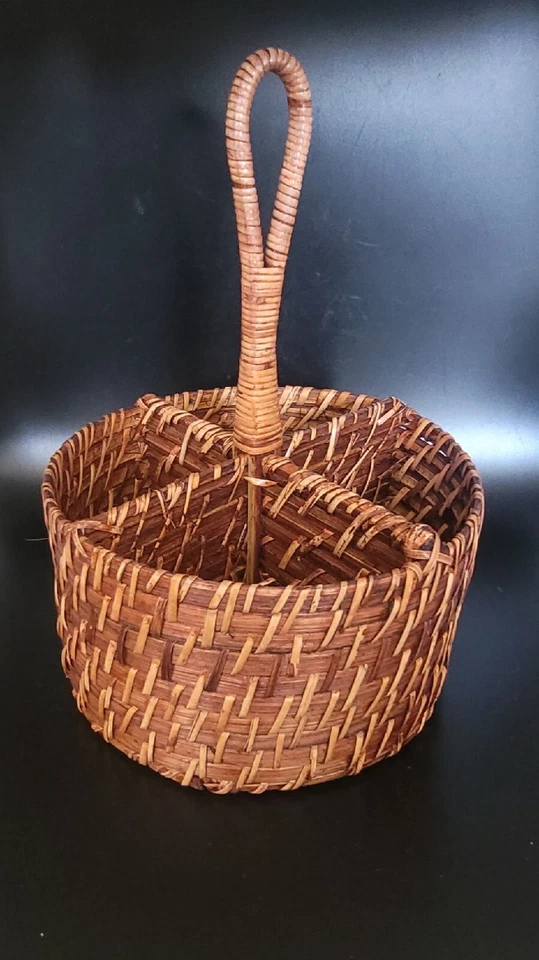 Pottery Barn Artifacts Handwoven Round Rattan Flatware Caddy Natural Foto 3 de 4