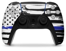 Skin Sony PS5 Controller Brushed USA American Flag Blue Line
