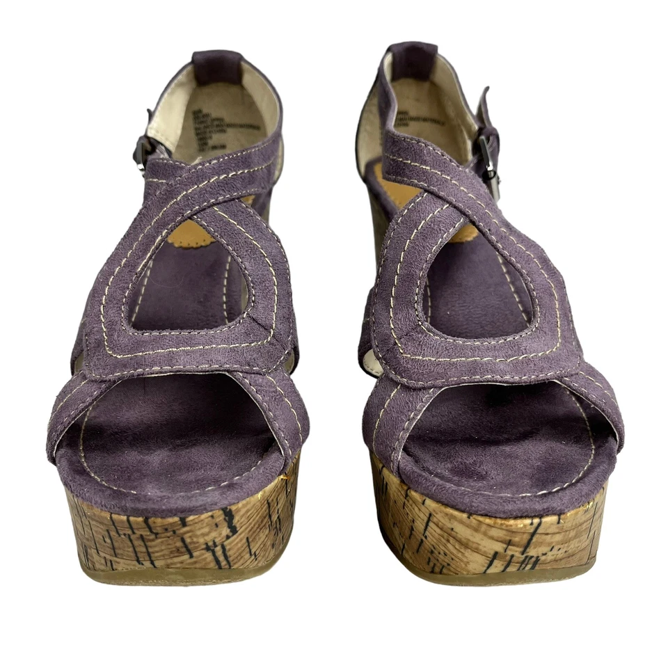 "Zapatos de tacón alto con tiras MixIt 6,5 punta abierta corcho 4"" tacones gamuza púrpura 022-8051" Foto 2 de 4