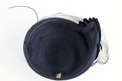 Vintage 50s Womens Size 23 Felt Wool Fishnet Lace Calot Hat Cap Black USA Vintage 50s Womens Size 23 Felt Fishnet Lace Beaded Calot  main image 2
