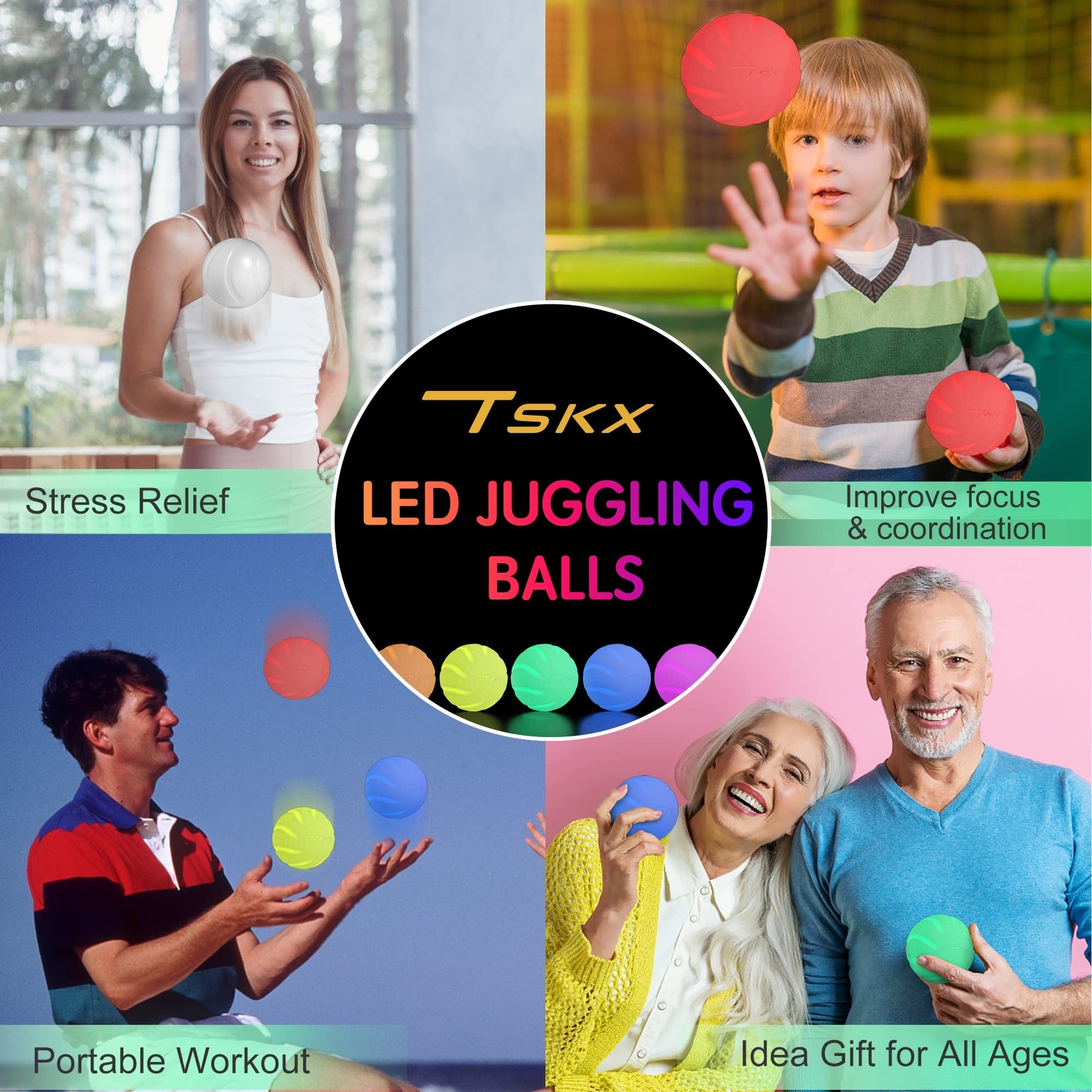 TSKX LED Juggling Balls Light up Juggling Balls Glow Balls Juggling in