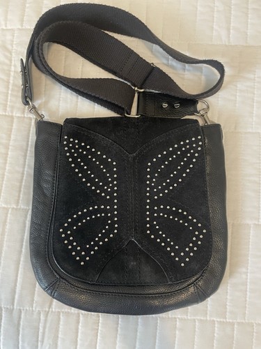 LUCKY Brand JANI Butterfly Guitar Strap CROSSODY Black SUEDE BAG Purse LEATHER - Picture 6 of 15
