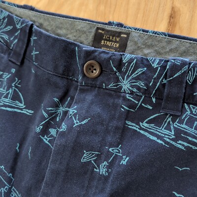 J. Crew Stretch Shorts Men's 34x9 Blue Flat Front Classic Chinos