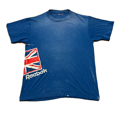 Reebok T Shirt Mens L Shoe Promo Blue Tee Vintage 80s Union