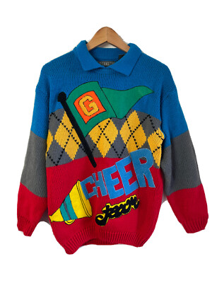 GITANO Vintage CHEER TEAM Ugly Sweater Sports Multicolored Pattern Size M