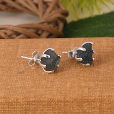 Natural Healing Gemstone Stud Earrings 925 Silver With Raw Aquamarine For Gift