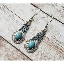 Stunning Turquoise Color  Silver Tone Dangle Earrings - Brand New