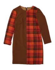 VINTAGE Womens Long Sleeve Sheath Dress UK 14 Medium Brown Check NL05