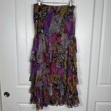 Vintage L Tunique Skirt Maxi Tiered Animal Artsy Eclectic Unique Y2K Gypsy