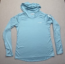 Columbia PFG Women s M Turquoise Long Sleeve Hooded Pullover Polyester Logo