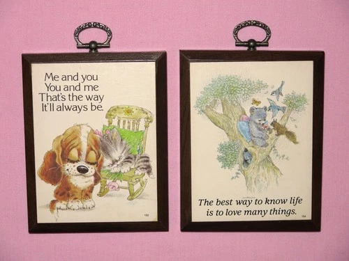 Set of 2 Vintage 70's Paula-Cutes Hanging Wood Plaques - Friendship Love
