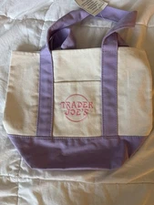 NWT TRADER JOE'S PASTEL LAVENDER MINI CANVAS TOTE BAG LIMITED EDITION 2025