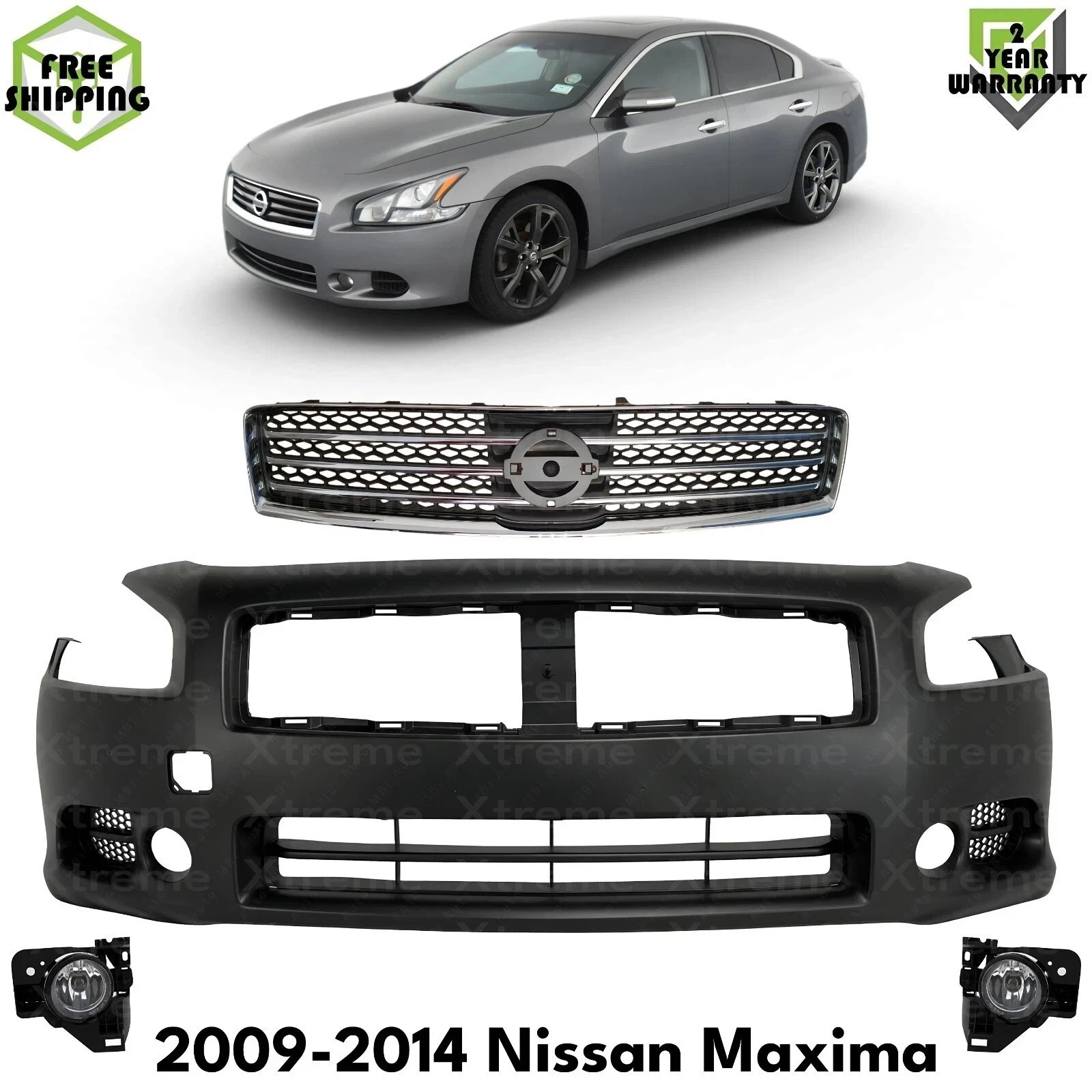 Front Bumper Cover Primed & Grille Assembly Kit For 2009-2014 Nissan Maxima
