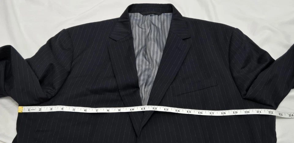 Banana Republic Monogram Italy Blue Pinstripe Guabello Wool Suit 44L, 36x31.5 - Image 2 of 4