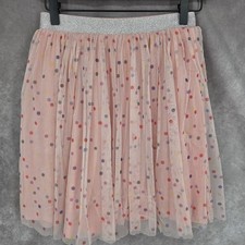 Hanna Andersson Girls 12 Pink Dot Tulle Overlay Skirt Silver Glitter Waistband