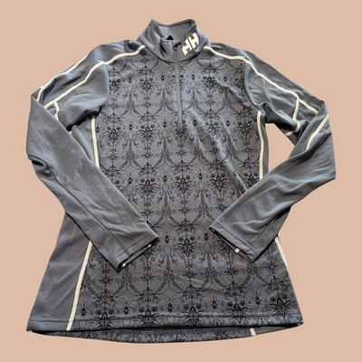 Helly Hansen Active Baselayer Top Womens Medium Gray Floral Quarter Zip Pullover