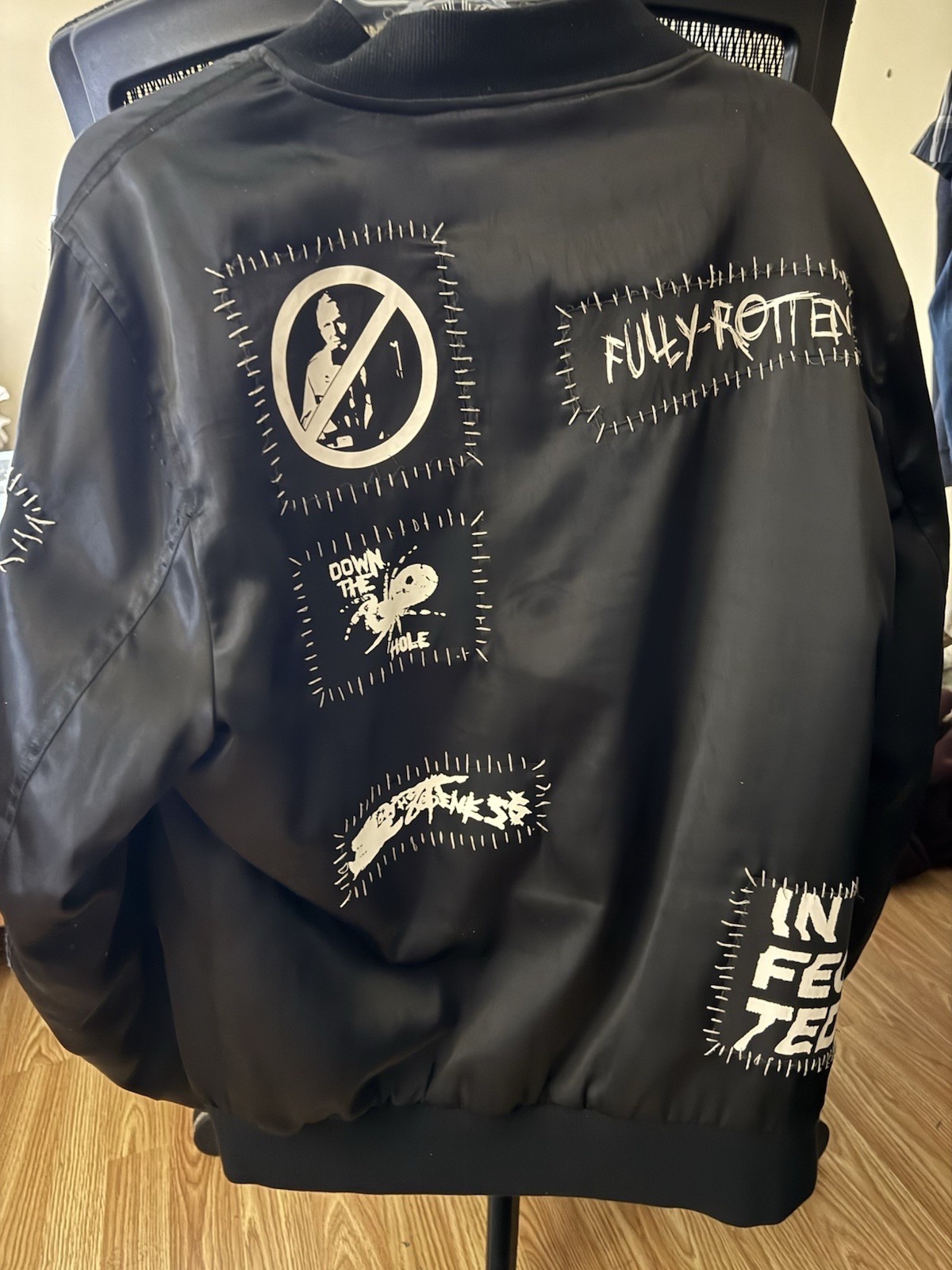 DOPE  Punk Patchwork Black Bomber Jacket Men Larg… - image 3