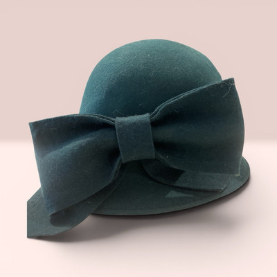 Five Millinery Collection Women's Teal Wool Felt Cloche Hat Lined Bow One Size